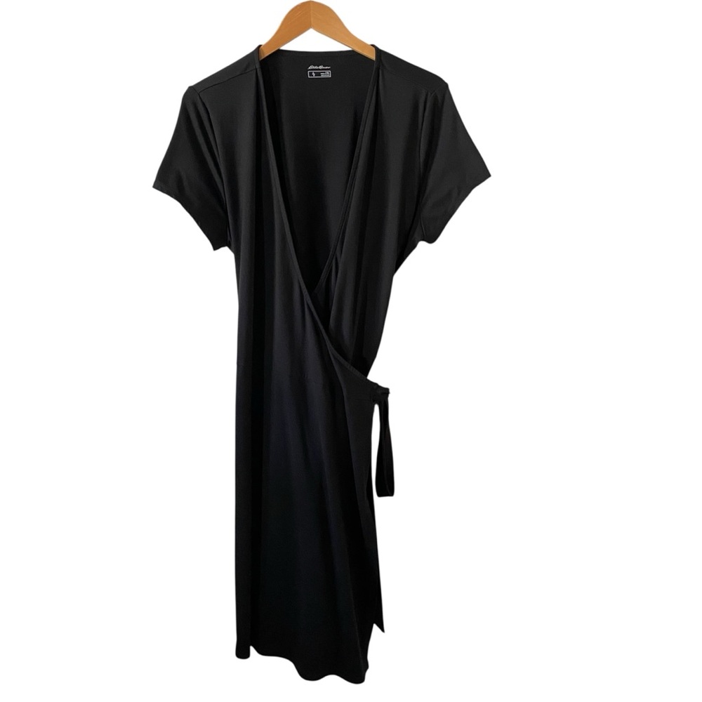 Eddie Bauer Aster Wrap Dress Black Cotton Jersey Knit Sz 2XL